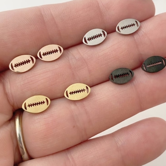 NEW! AWESOME STAINLESS FOOTBALL RUGBY STUD EARRINGS - Hypoallergenic! - Picture 4 of 4